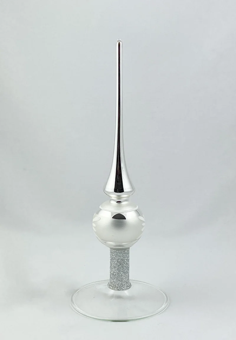 Baumspitze Silber mit weissem Blüten-Motiv