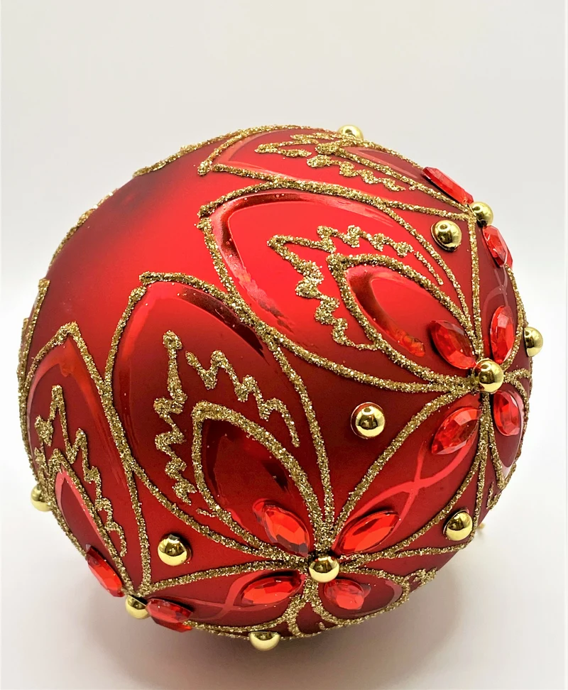 Kugel rot matt mit goldenen und roten Steinen
