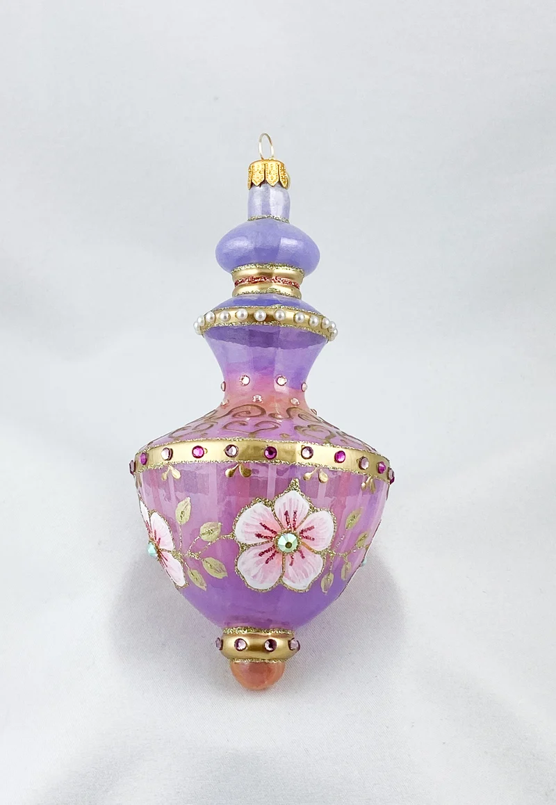 Stundenglas Form in lavendel und lila mit rosa Blüten und Glitzersteinen, GlitterLab