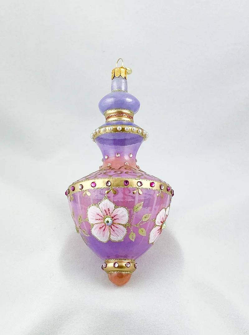 Stundenglas Form in lavendel und lila mit rosa Blüten und Glitzersteinen, GlitterLab