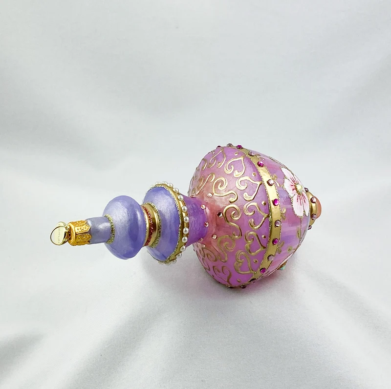 Stundenglas Form in lavendel und lila mit rosa Blüten und Glitzersteinen, GlitterLab