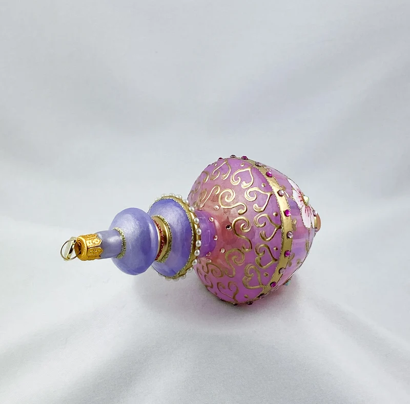 Stundenglas Form in lavendel und lila mit rosa Blüten und Glitzersteinen, GlitterLab