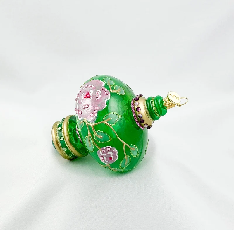 Grün transparente Zwiebelform mit rosa Blüten und Glitzersteinen, GlitterLab