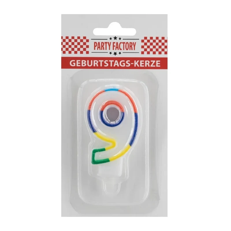 9-Jahres-Kerze mit farbigem Rand, 7 cm