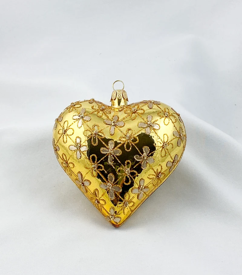 Herz gold glanz mit Blumen-Karomuster