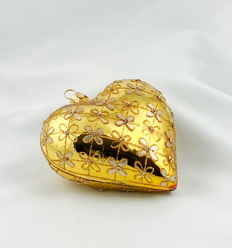 Herz gold glanz mit Blumen-Karomuster