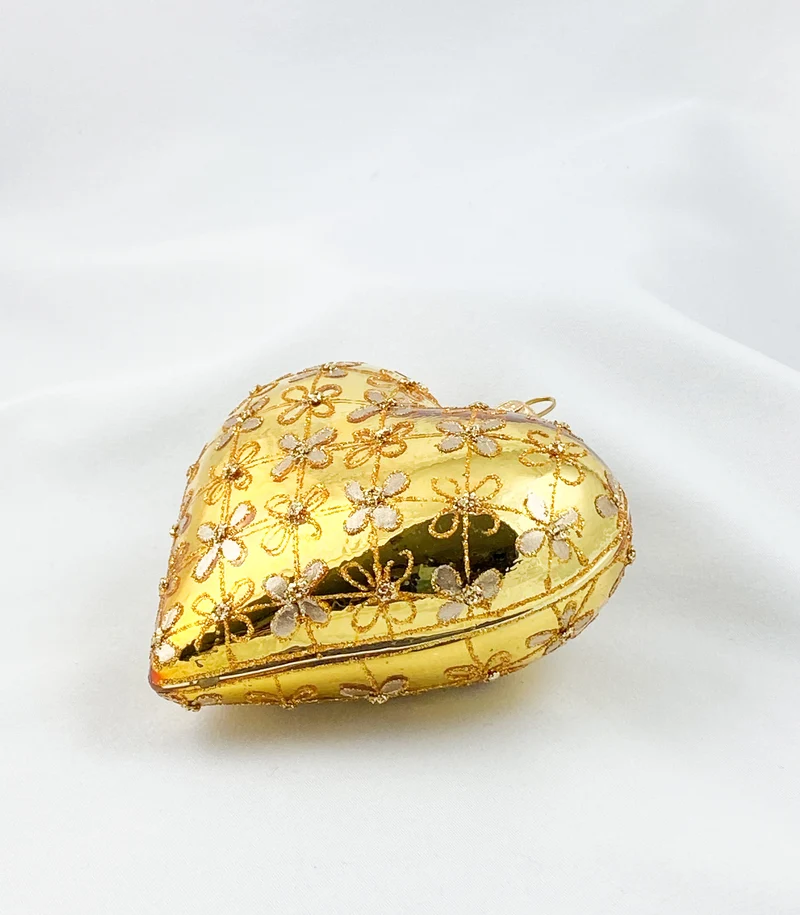 Herz gold glanz mit Blumen-Karomuster