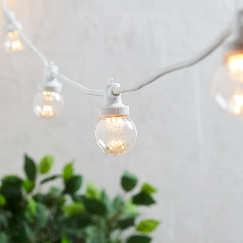 Pro Connect von 5m 10er Party Lichterkette warmweiß transparente Birnen koppelbar weißes Kabel