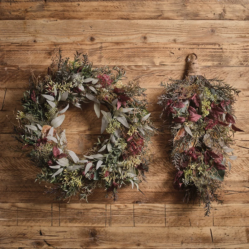 Set aus Kranz & Wandstrauß für Herbst und Winter mit integrierter Beleuchtung