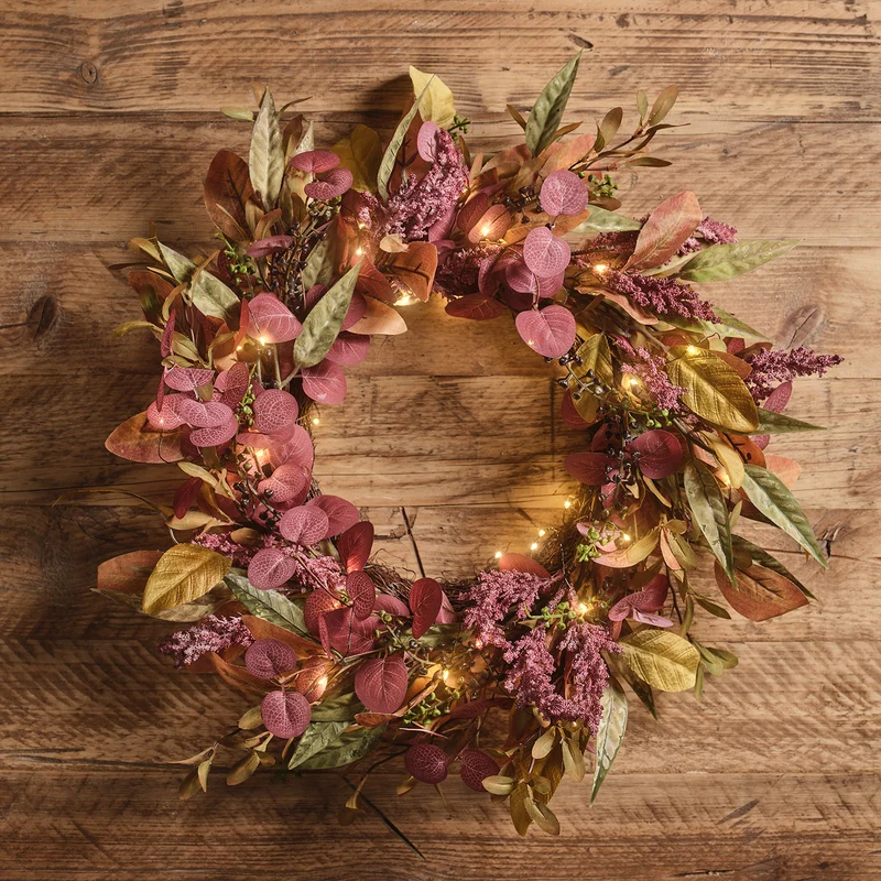 Herbstdeko-Set aus beleuchtetem Kranz & Girlande mit Laub