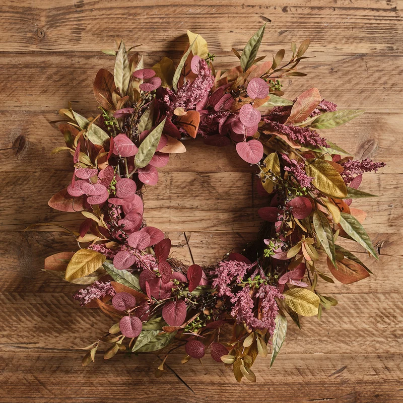 Herbstdeko-Set aus beleuchtetem Kranz & Girlande mit Laub