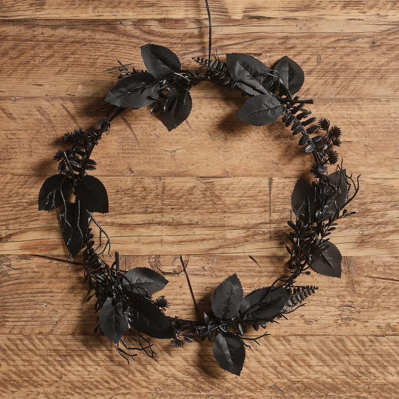 30cm Halloweenkranz schwarzes Laub mit Beleuchtung