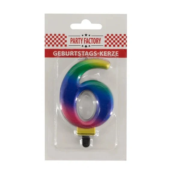 6-Jahres-Kerze „Regenbogen“, 8 cm