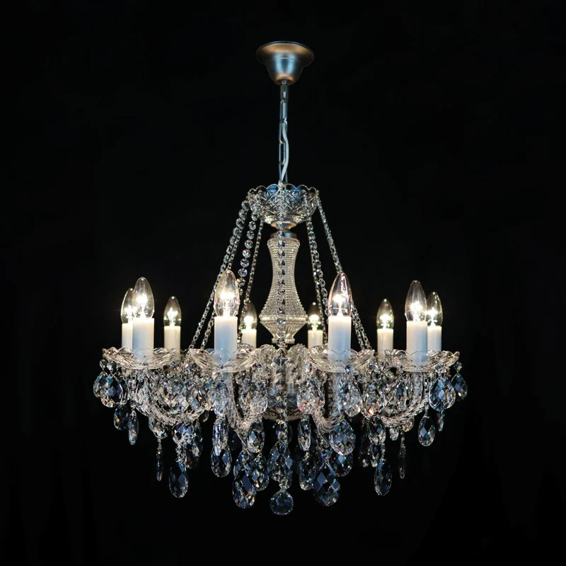 Casa Padrino Luxus Barock Kristall Kronleuchter Silber Ø 66 x H. 68 cm - Prunkvolle Messing Kronleuchter mit böhmischem Kristallglas - Barock Möbel - Edel & Prunkvoll