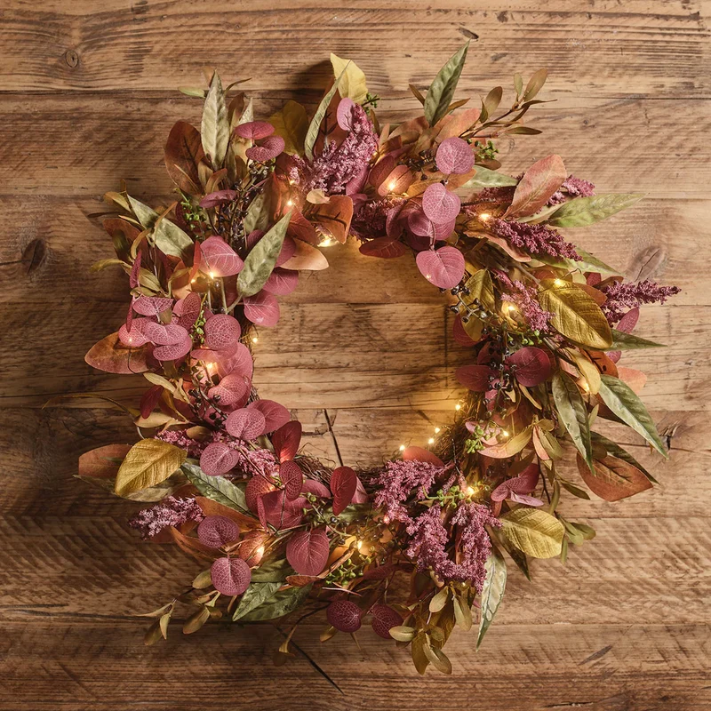50cm Herbstkranz mit Laubfärbung und Beleuchtung