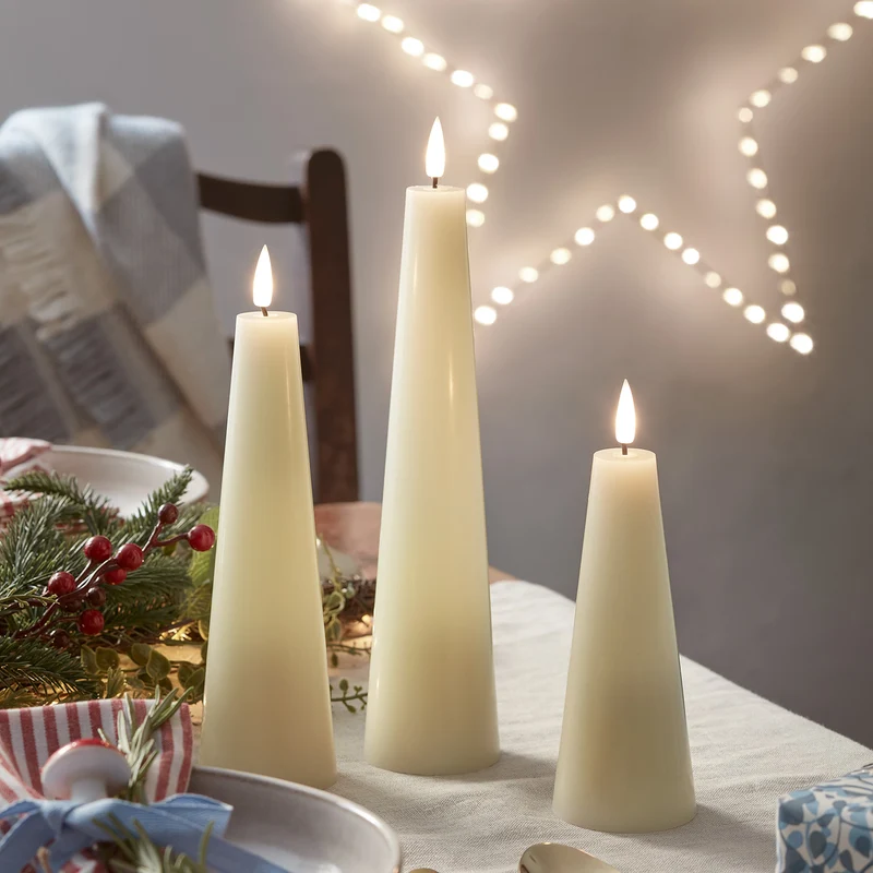 TruGlow® LED Kerzen Trio Kegelform elfenbeinfarben mit Fernbedienung