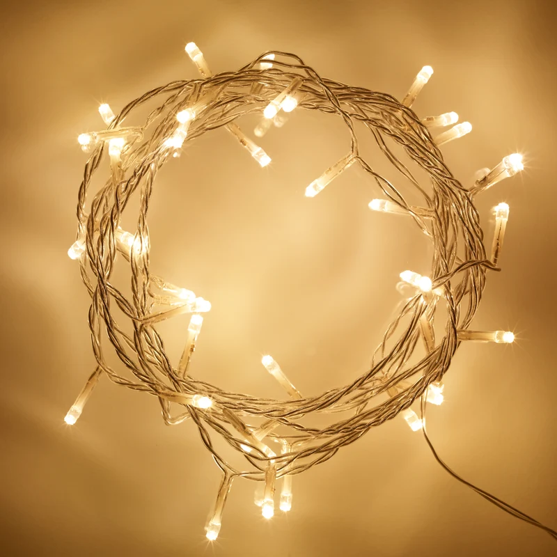 50er LED Lichterkette warmweiß transparentes Kabel