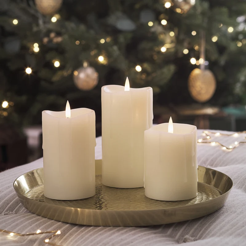 TruGlow® LED Kerzen Echtwachs Trio mit Wachstropfen mit Fernbedienung