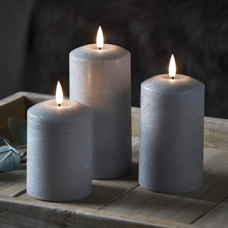 TruGlow® LED Kerzen Echtwachs Trio grau mit Fernbedienung