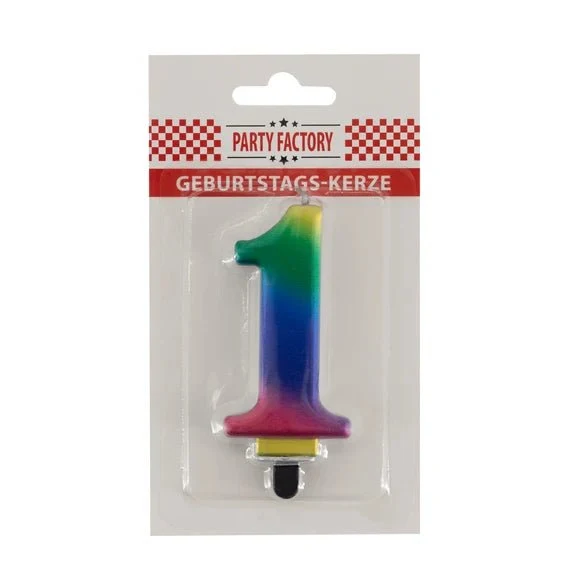 1-Jahres-Kerze „Regenbogen“, 8 cm