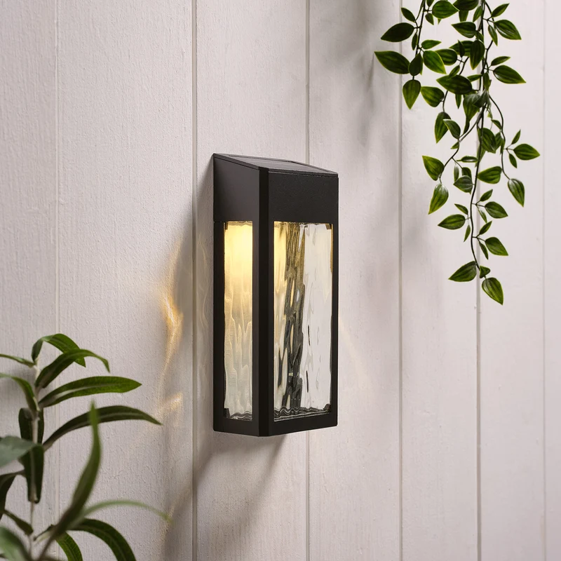 LED Solar Wandleuchte aus Glas schwarz