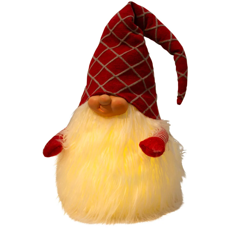 LED Leuchtgnom Wichtel 45cm Pärchen warmweiß Farben grau & rot
