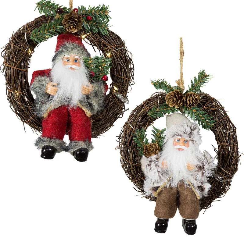 Weihnachtsmann im 2er Set, Türkranz 18cm LED
