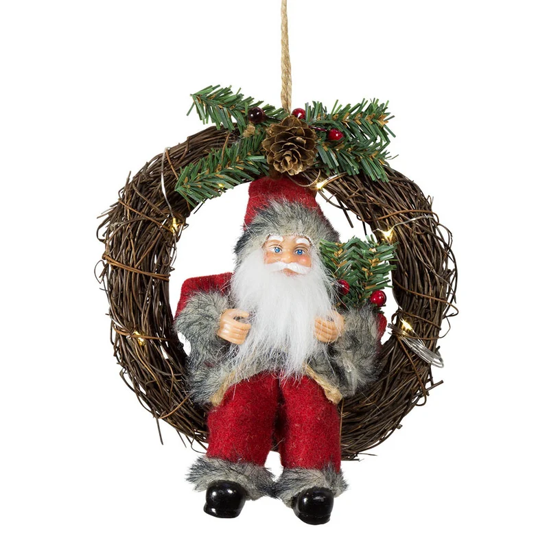 Weihnachtsmann im 2er Set, Türkranz 18cm LED