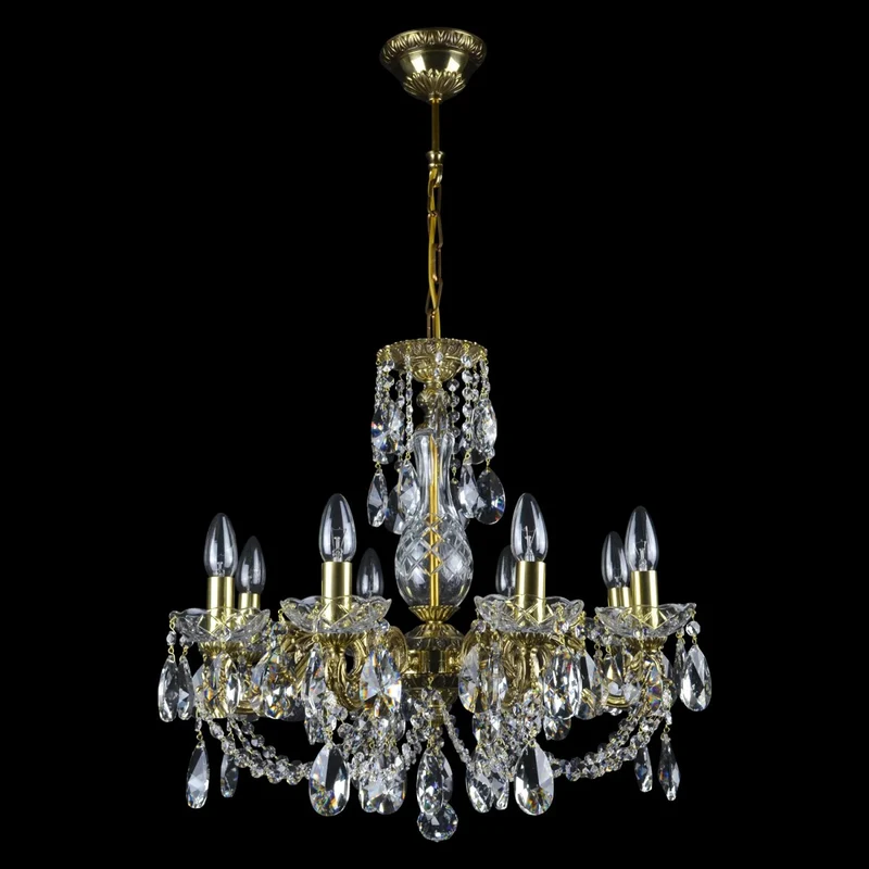 Casa Padrino Luxus Barock Kristall Kronleuchter Gold Ø 57 x H. 52 cm - Prunkvolle Messing Kronleuchter mit böhmischem Kristallglas - Barock Möbel - Edel & Prunkvoll