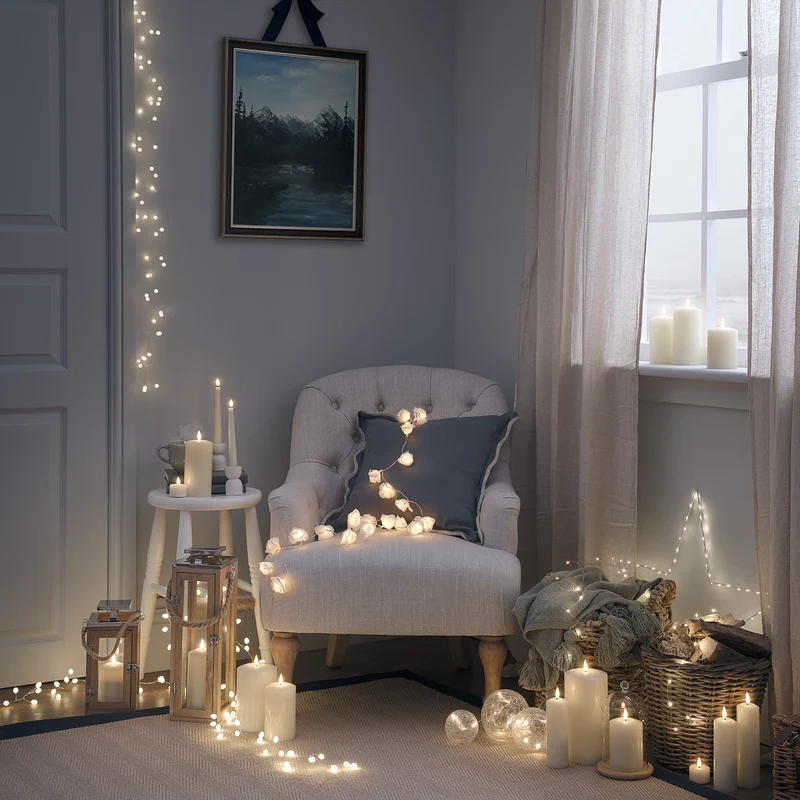 30er LED Rosen Lichterkette warmweiß
