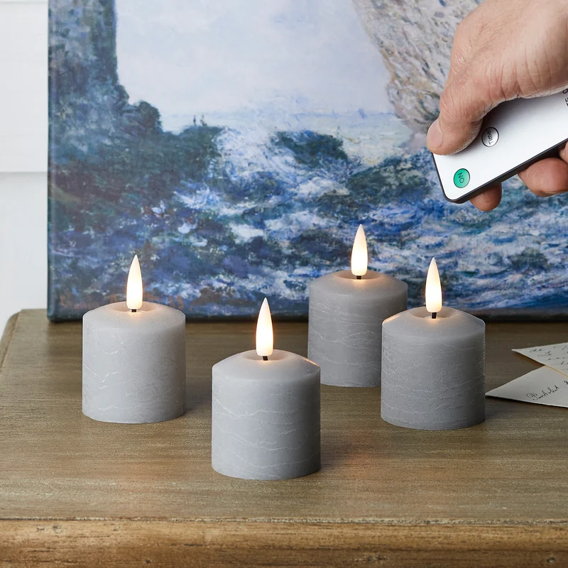 4er Set TruGlow® LED Votivkerzen Echtwachs grau mit Fernbedienung