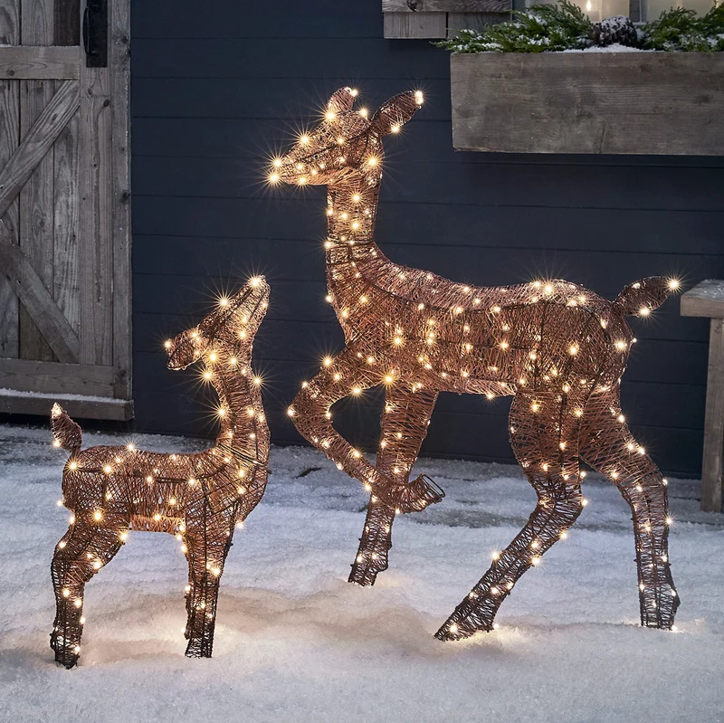 2er Set braune LED-Rentiere Hirschkuh & Rehkitz Harewood