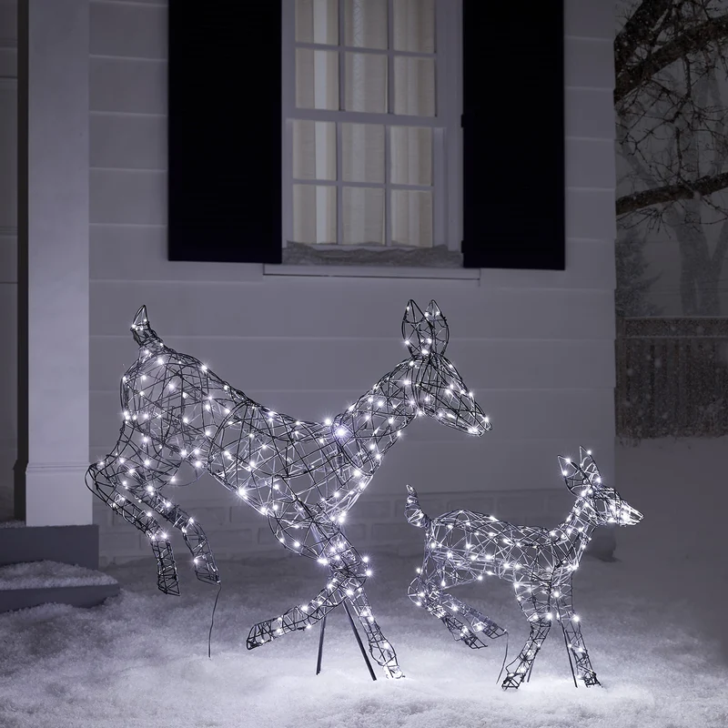 2er Set springende LED-Rentier Hirschkuh & Rehkitz L Harlow