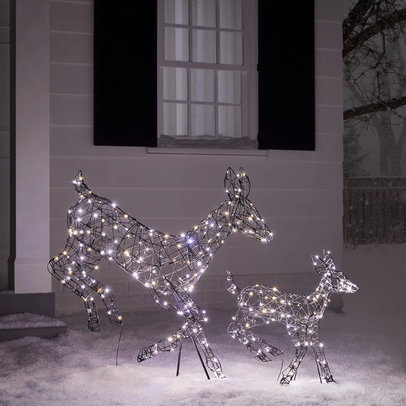 2er Set springende LED-Rentier Hirschkuh & Rehkitz L Harlow