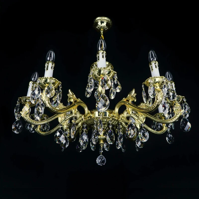 Casa Padrino Luxus Barock Kristall Kronleuchter Gold Ø 76 x H. 47 cm - Prunkvolle Messing Kronleuchter mit böhmischem Kristallglas - Barock Möbel - Edel & Prunkvoll