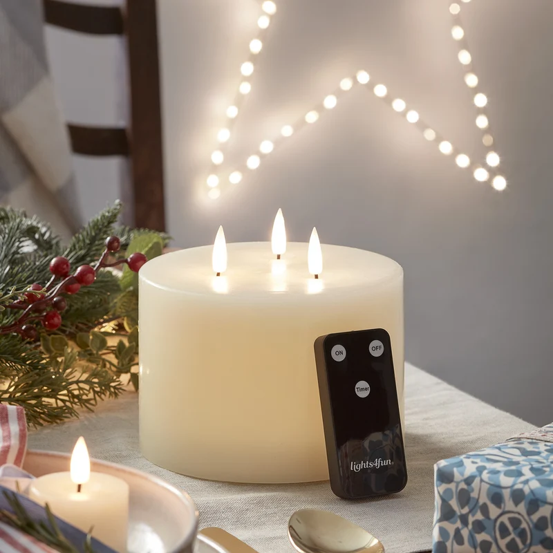 TruGlow® dreidochtige LED Kerze elfenbeinfarben mit Fernbedienung