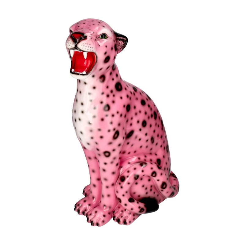 Dekofigur WILDCAT LEOPARD M in Rosa, 20x51x33cm