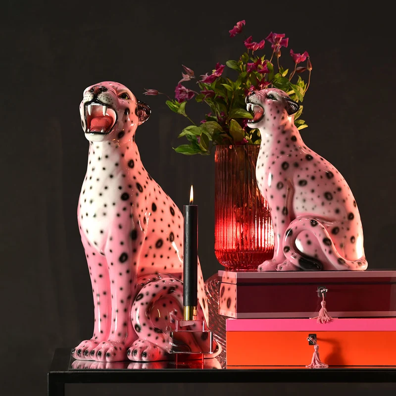 Dekofigur WILDCAT LEOPARD M in Rosa, 20x51x33cm