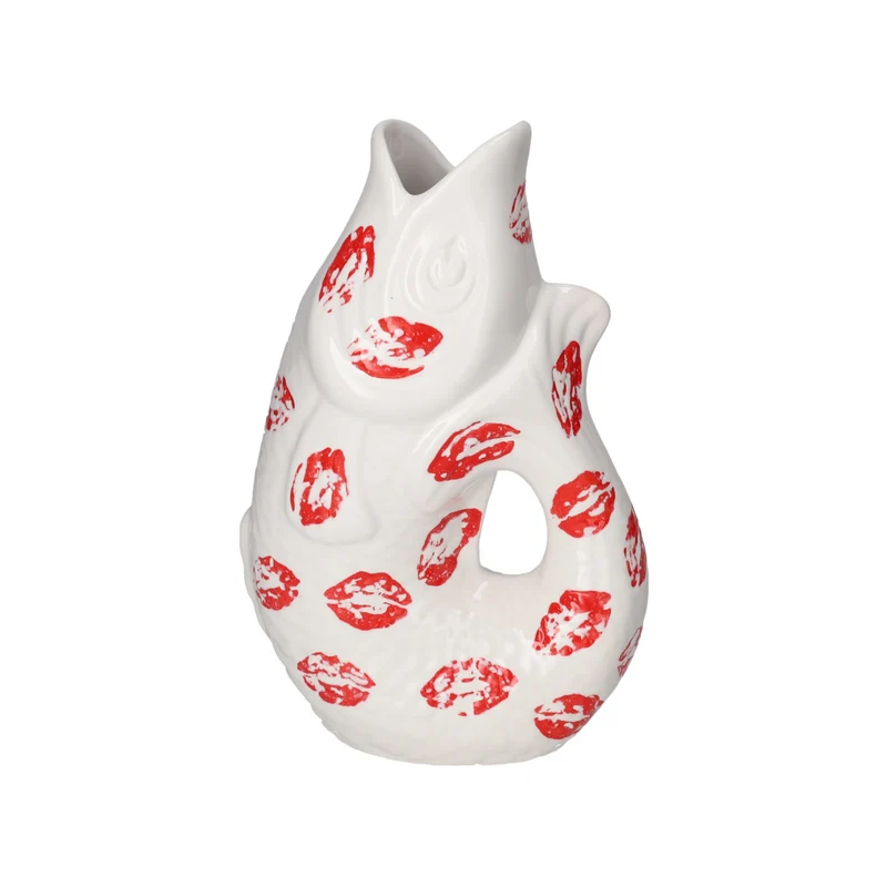 Fischvase MONSIEUR CARAFON S mit Kussmund, 1,2l Weiß/Rot,