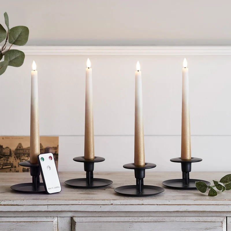 4er Set TruGlow® LED Stabkerzen Echtwachs bronze ombré mit Fernbedienung