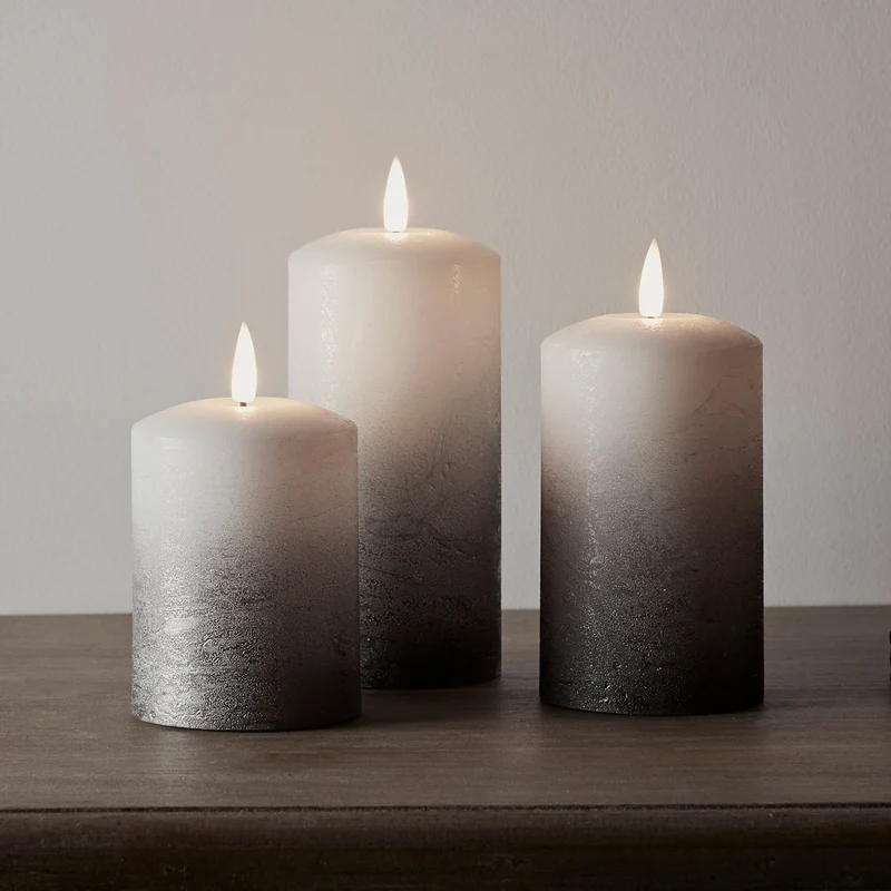 TruGlow® LED Kerzen Echtwachs Trio grau ombré mit Fernbedienung