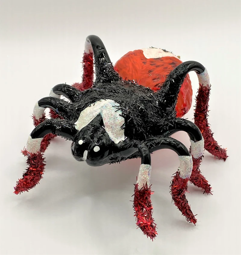 Rot schwarze Vogelspinne mit weissen Streifen