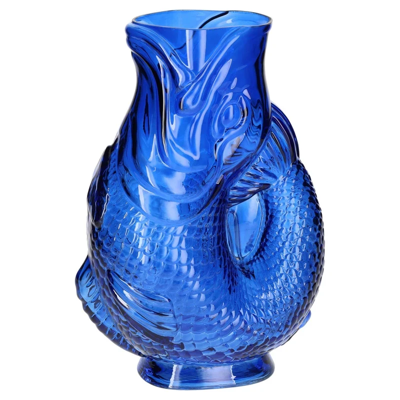 Fischvase JACQUARD M aus Glas in Blau, 20,5x30x13cm