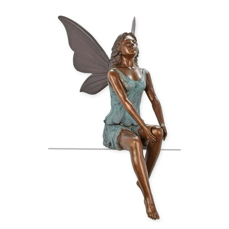 Casa Padrino Luxus Bronze Skulptur Sitzende Elfe Bronze / Grün H. 154 cm - Große Bronzefigur - Deko Figur