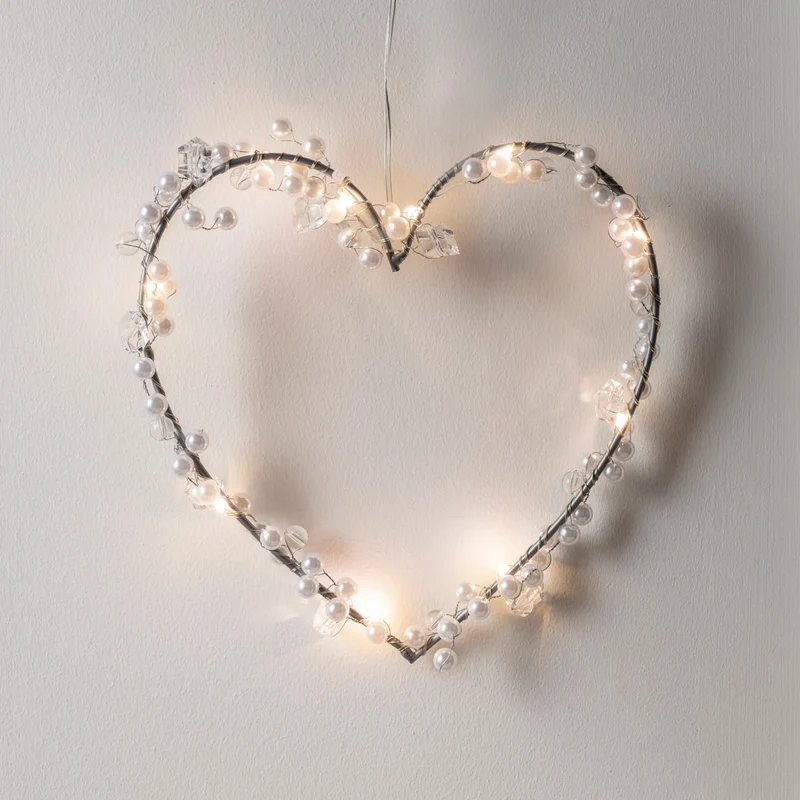 LED Herz Deko mit Perlen