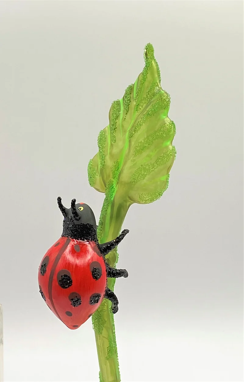 Marienkäfer, Glücks-Käfer, krabbelt den Blattstiel hoch