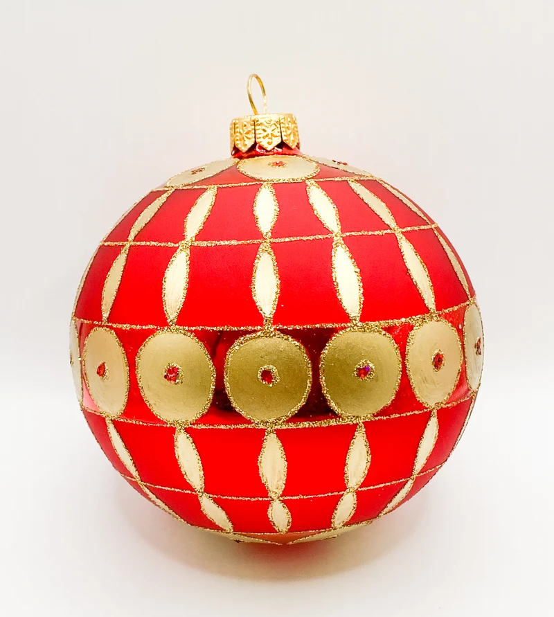 Rote Kugel mit goldenem Art-Deco Muster