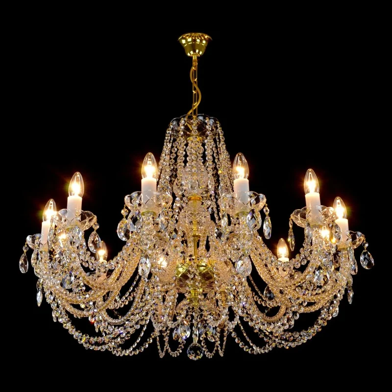 Casa Padrino Luxus Barock Kristall Kronleuchter Gold Ø 77 x H. 47 cm - Prunkvolle Messing Kronleuchter mit böhmischem Kristallglas - Barock Möbel - Edel & Prunkvoll