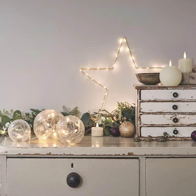 3er Set LED Glaskugeln warmweiß Batterie