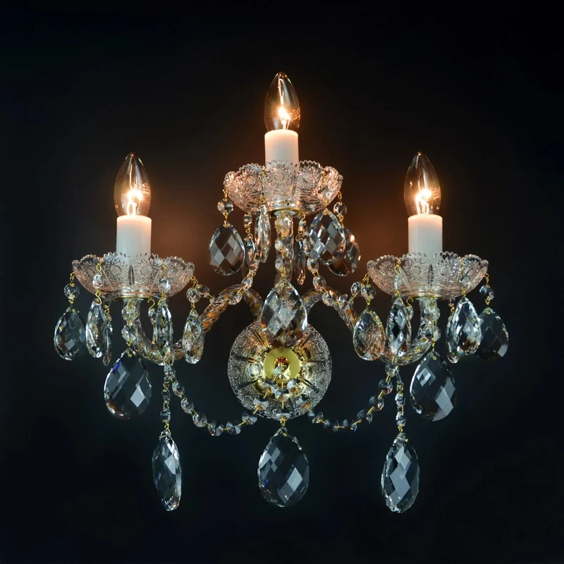 Casa Padrino Luxus Barock Kristall Wandleuchte Gold 38 x 20 x H. 37 cm - Prunkvolle Messing Wandleuchte mit böhmischem Kristallglas - Barock Möbel - Edel & Prunkvoll